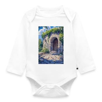 Blumiges Haus - Baby Bio-Langarm-Body - Weiß - Vorne