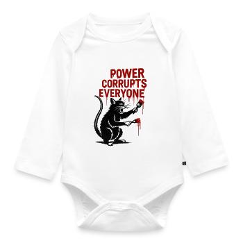 Cat satire: Power corrupts everyone - Organic Longsleeve Baby Bodysuit - white - Front