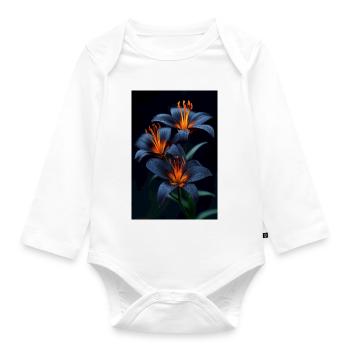 Blue Lilies with Orange Center Night Bloom - Organic Longsleeve Baby Bodysuit - white - Front
