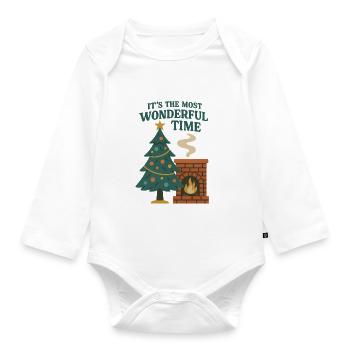 Christmas Cozy Fireplace - Organic Longsleeve Baby Bodysuit - white - Front