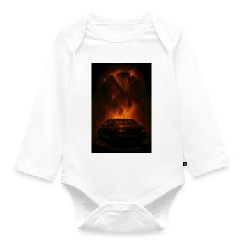 Shredded Time: Car in the Fire - Organic Longsleeve Baby Bodysuit - white - Front