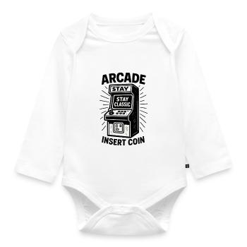Arcade Klassiker Insert Coin - Baby Bio-Langarm-Body - Weiß - Vorne