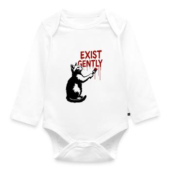 Exist Gently Cat Print - Organic Longsleeve Baby Bodysuit - white - Front