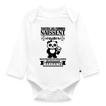 Marraine Cadeau Femme Panda Bébé - Body Bébé bio manches longues - blanc - Devant