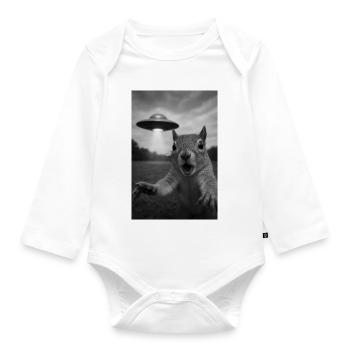 UFO Squirrel Encounter - Organic Longsleeve Baby Bodysuit - white - Front