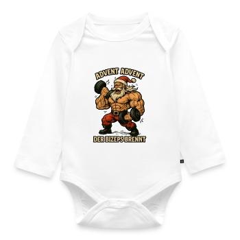 Advent of the biceps burns Christmas - Organic Longsleeve Baby Bodysuit - white - Front