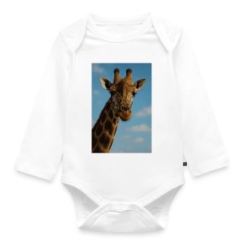 Giraffe face against blue sky - Organic Longsleeve Baby Bodysuit - white - Front