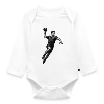 Dynamischer Handballer in Schwarzillustration - Baby Bio-Langarm-Body - Weiß - Vorne