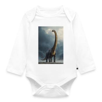 Dawn Sauropod in Mist - Organic Longsleeve Baby Bodysuit - white - Front