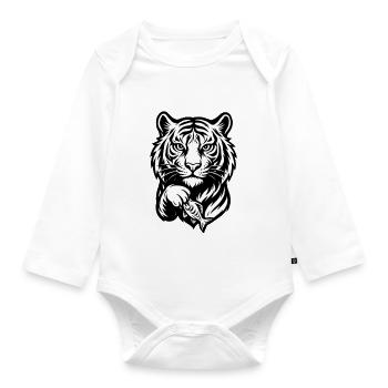 White Tiger Print Motif - Organic Longsleeve Baby Bodysuit - white - Front