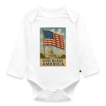 God Bless America Flag Art - Organic Longsleeve Baby Bodysuit - white - Front