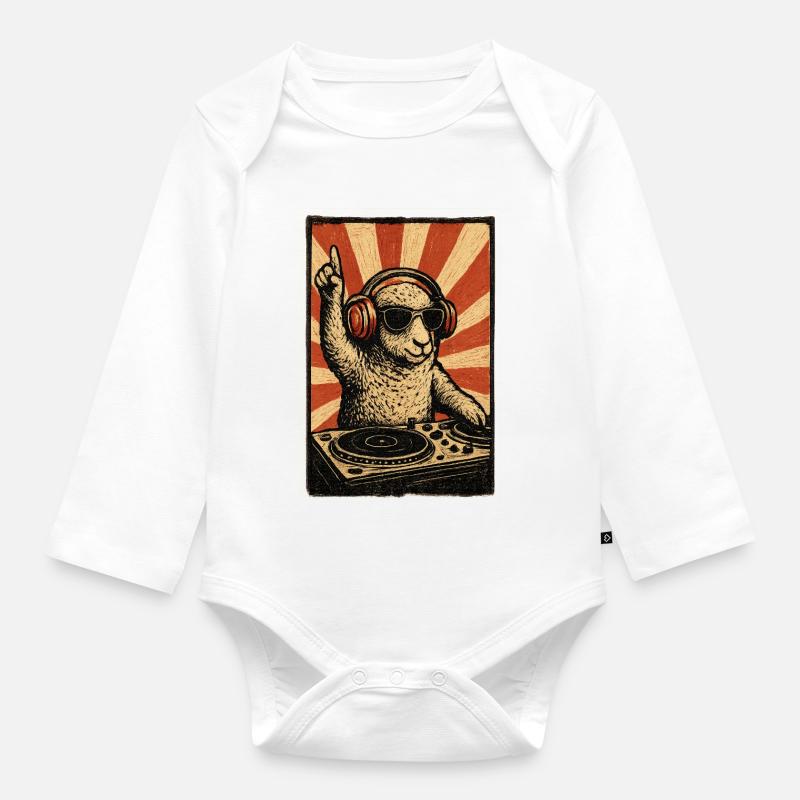 DJ Sheep avec des écouteurs - Body Bébé bio manches longues - blanc