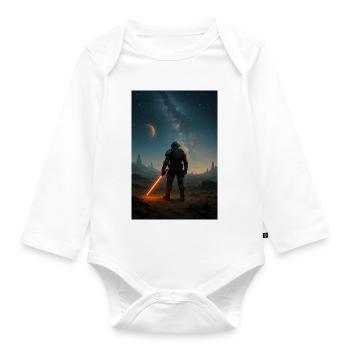 Astronaut with red lightsaber on alien world - Organic Longsleeve Baby Bodysuit - white - Front