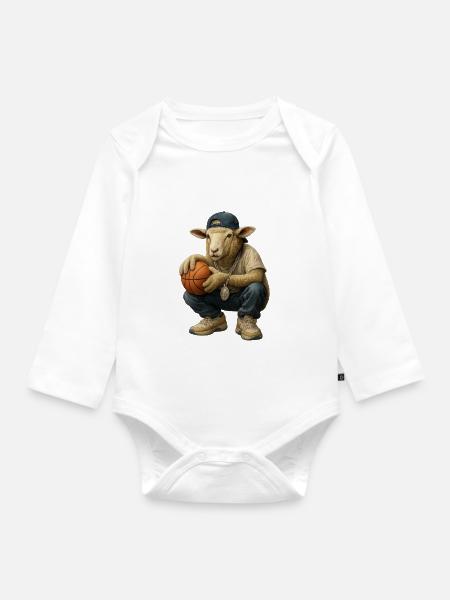 Basketball Schaf Streetwear - Baby Bio-Langarm-Body - Weiß
