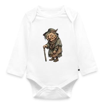 Old Witch with Crutch | Granny - Organic Longsleeve Baby Bodysuit - white - Front