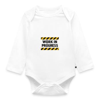 Progress in progress – warning tape - Organic Longsleeve Baby Bodysuit - white - Front