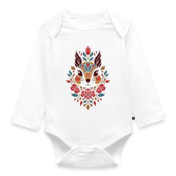 Blumen Eichhörnchen Kopf Folk-Art - Baby Bio-Langarm-Body - Weiß - Vorne