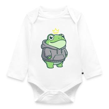 King Croak – Kawaii Frog Hoodie Streetwear - Organic Longsleeve Baby Bodysuit - white - Front
