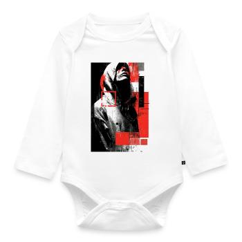 Glitch face in red gloss - Organic Longsleeve Baby Bodysuit - white - Front