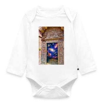 Space Gate Cosmic Portal Door - Organic Longsleeve Baby Bodysuit - white - Front