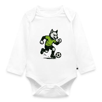 Green Wolf Football Dribble - Organic Longsleeve Baby Bodysuit - white - Front