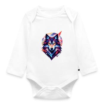 Bunter Wolf im modernen Geometrie Stil - Baby Bio-Langarm-Body - Weiß - Vorne