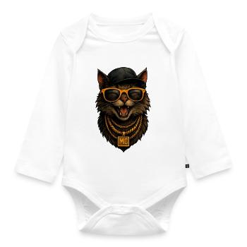 Cat MC Bling HipHop - Organic Longsleeve Baby Bodysuit - white - Front