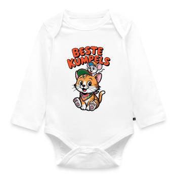 Cute cat and mouse as best friends - Organic Longsleeve Baby Bodysuit - white - Front