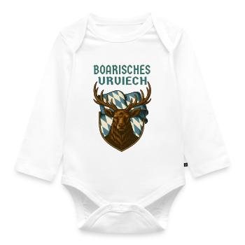 Bayerischer Hirsch im Wappen / boarisches Urviech - Baby Bio-Langarm-Body - Weiß - Vorne