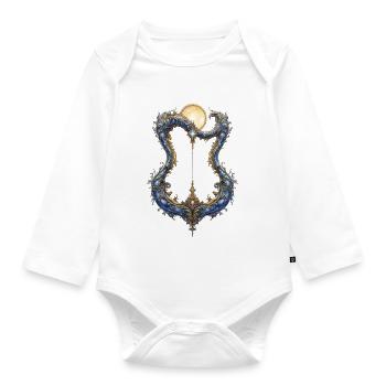 Ornamentaler Mondrahmen mit Fäden - Baby Bio-Langarm-Body - Weiß - Vorne