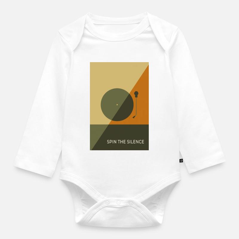 Spin The Silence – Minimal Record Poster - Baby Bio-Langarm-Body - Weiß