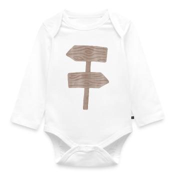 Woodland Signpost Wood Grain Graphic - Organic Longsleeve Baby Bodysuit - white - Front