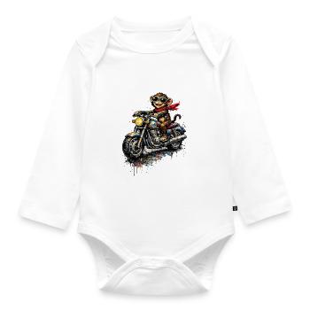 Affe auf Motorrad Farbenexplosion - Baby Bio-Langarm-Body - Weiß - Vorne