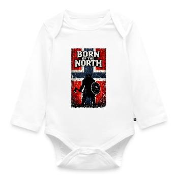 Geboren im Norden – Wikingerkrieger-Norwegen-Flagge - Baby Bio-Langarm-Body - Weiß - Vorne