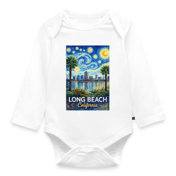 Long Beach, California - Organic Longsleeve Baby Bodysuit - white - Front