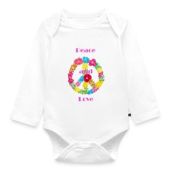 Signe de paix des Fleurs - Body Bébé bio manches longues - blanc - Devant