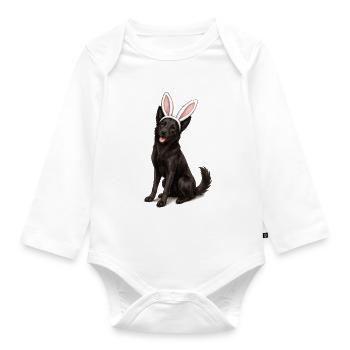 Black dog with rabbit ears - Organic Longsleeve Baby Bodysuit - white - Front
