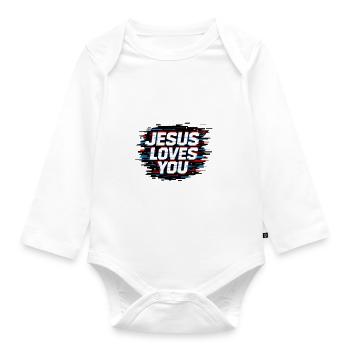 Jesus liebt dich Glitch - Baby Bio-Langarm-Body - Weiß - Vorne