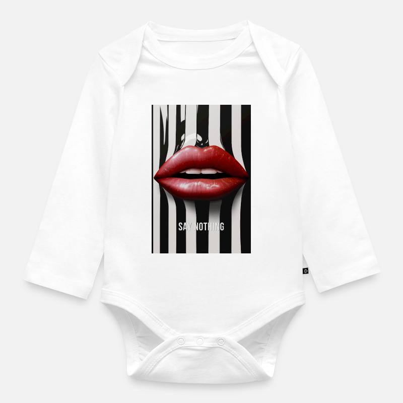 Say Nothing Lips Statement Design - Organic Longsleeve Baby Bodysuit - white