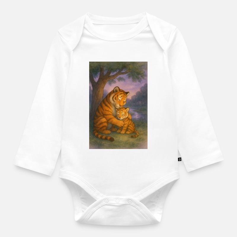 Amour du tigre à la lumière du soir - Body Bébé bio manches longues - blanc
