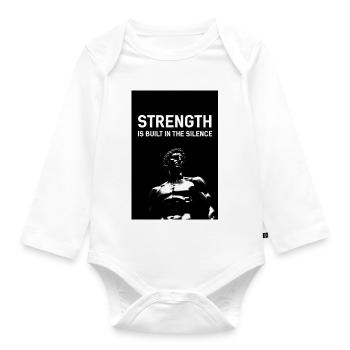 Strength in silence - Organic Longsleeve Baby Bodysuit - white - Front