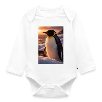 Pinguin im Schein des Sonnenuntergangs - Baby Bio-Langarm-Body - Weiß - Vorne