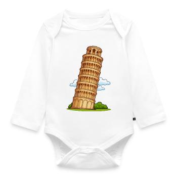 Pisa Tower Cartoon - Organic Longsleeve Baby Bodysuit - white - Front