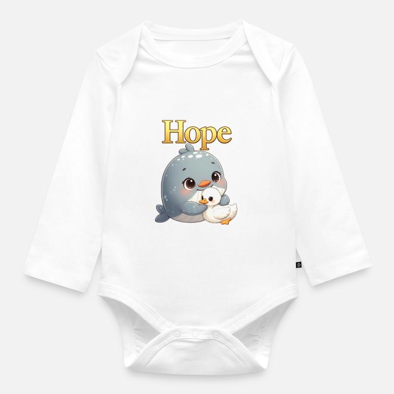 Hope câline : Baleine et poussin - Body Bébé bio manches longues - blanc