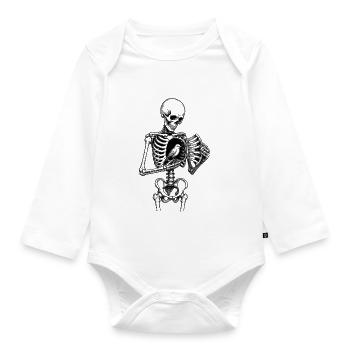 Skeleton with bird in the rib cage motif - Organic Longsleeve Baby Bodysuit - white - Front