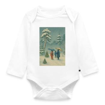 Japanese Christmas in Ukiyo-e Winter Style - Organic Longsleeve Baby Bodysuit - white - Front
