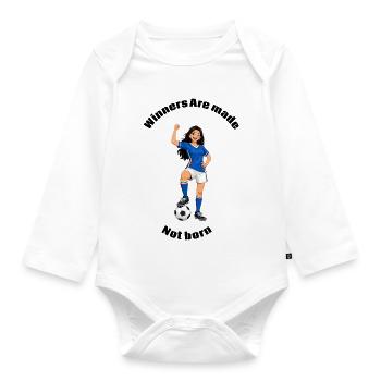 Girl Football in Action Victory - Organic Longsleeve Baby Bodysuit - white - Front