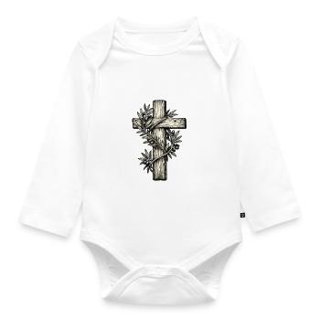 Christianity Cross Faith Religious Motif - Organic Longsleeve Baby Bodysuit - white - Front