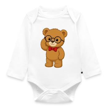 Intelligenter Bär mit Brille und Fliege - Baby Bio-Langarm-Body - Weiß - Vorne