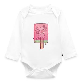 Cute Axolotl Frozen In Watermelon Icelolly - Organic Longsleeve Baby Bodysuit - white - Front